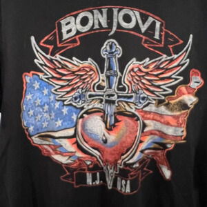 Bon Jovi Shirt Mens L Black America Tour Rock Music Band Summer Casual